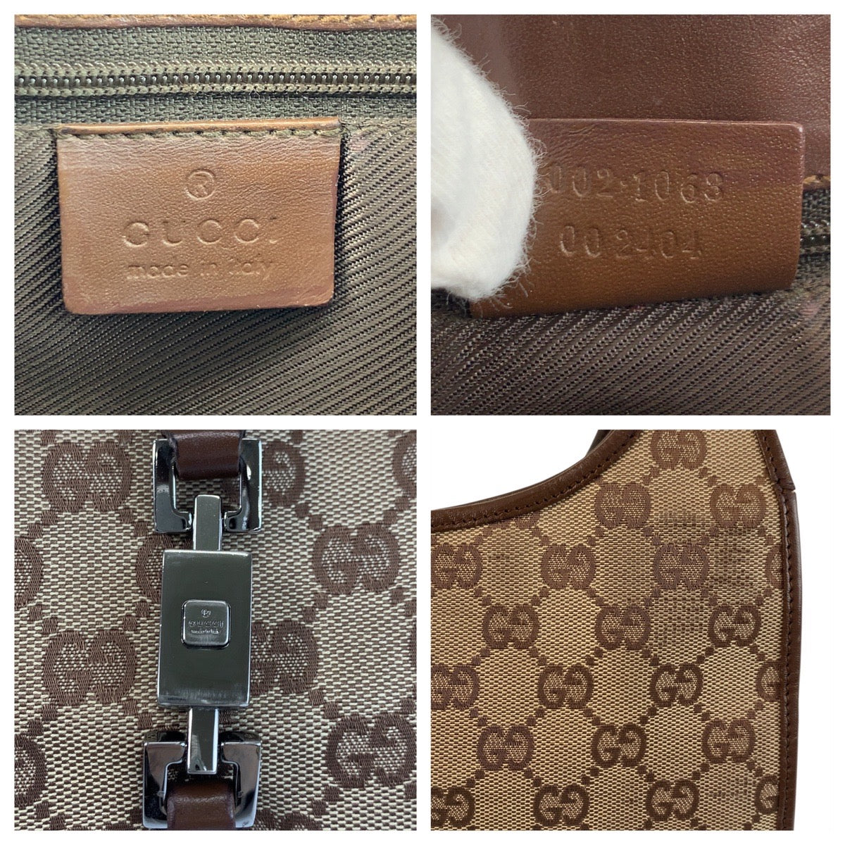 GUCCI Handbag 002 1068 GG canvas Beige Brown SilverMetal Jackie