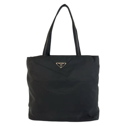 PRADA Tote Bag 22 Nylon Black SilverMetal Tote Bag Shoulder Bag Test Triangle With logo Women Used Authentic