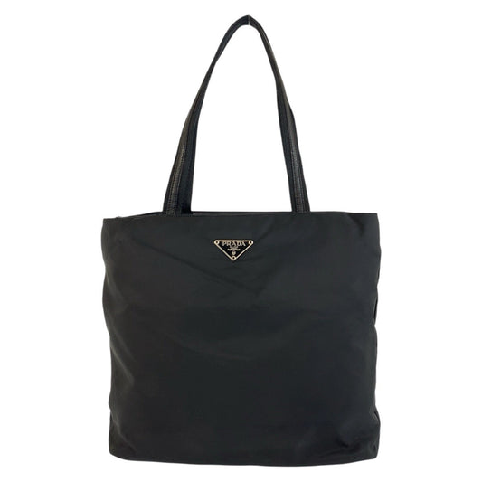 PRADA Tote Bag 22 Nylon Black SilverMetal Tote Bag Shoulder Bag Test Triangle With logo Women Used Authentic
