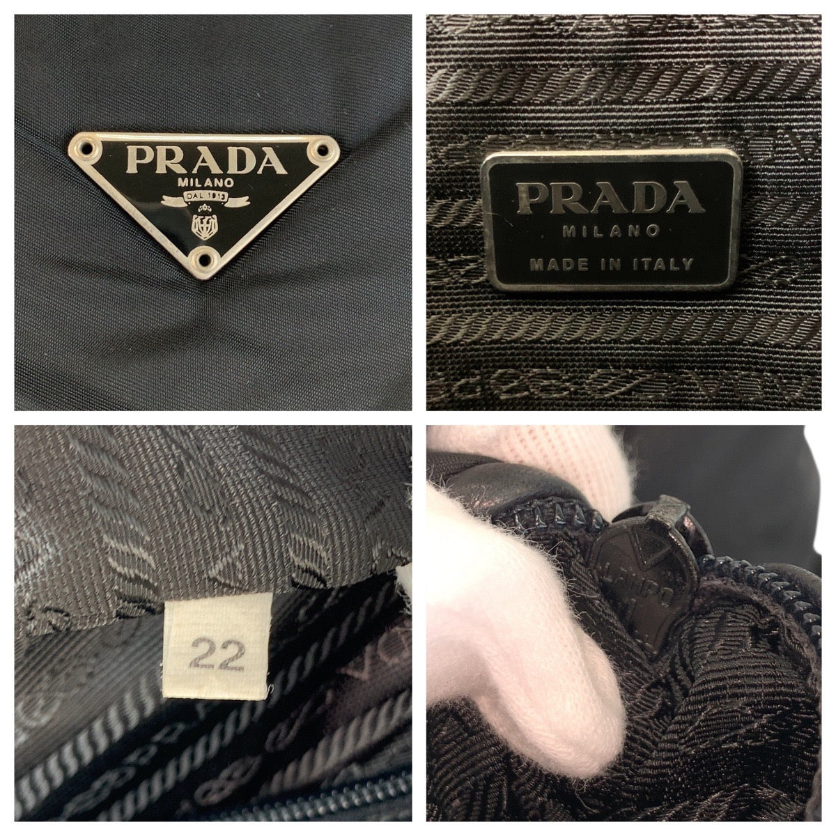 PRADA Tote Bag 22 Nylon Black SilverMetal Tote Bag Shoulder Bag Test Triangle With logo Women Used Authentic