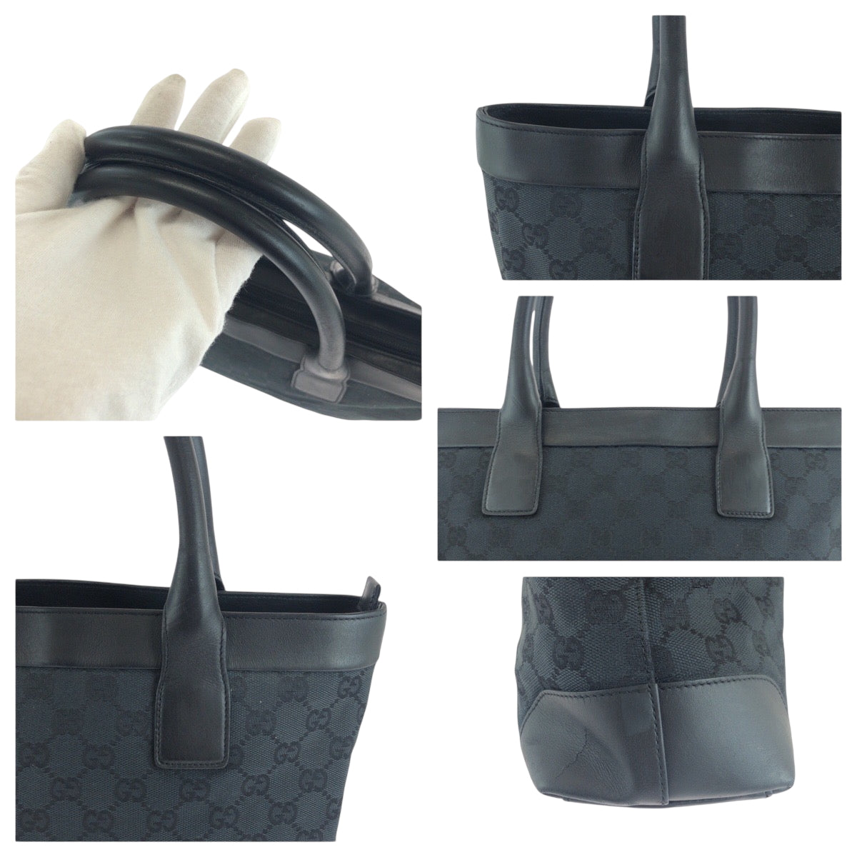 GUCCI Tote Bag 002 1119 GG canvas Black SilverMetal Tote Bag handbag Women Used Authentic