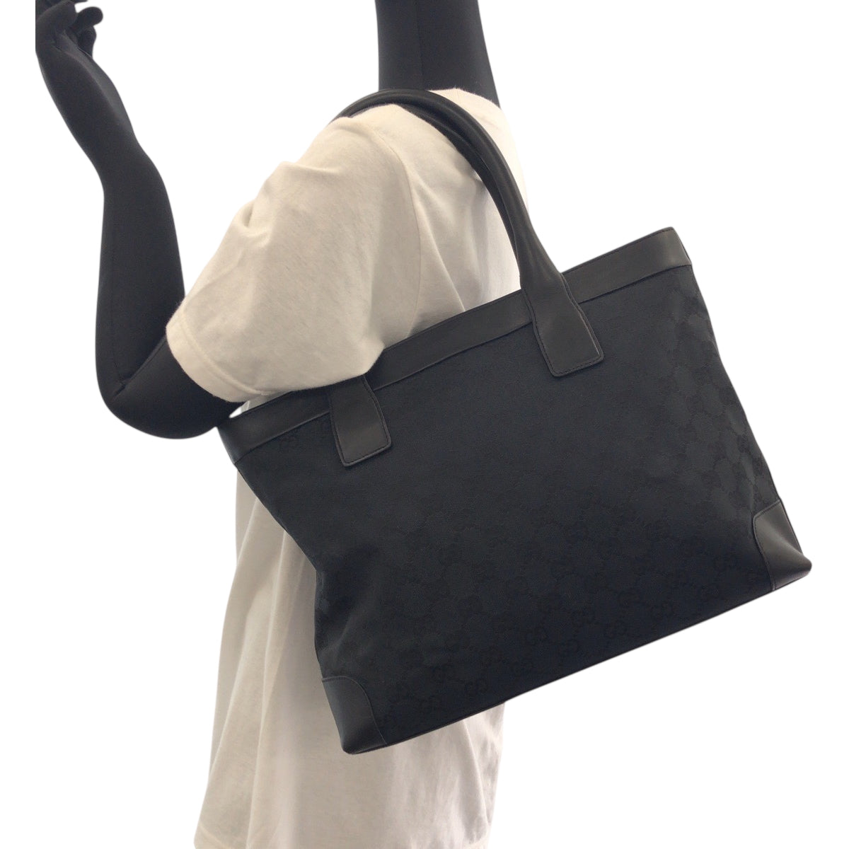GUCCI Tote Bag 002 1119 GG canvas Black SilverMetal Tote Bag handbag Women Used Authentic