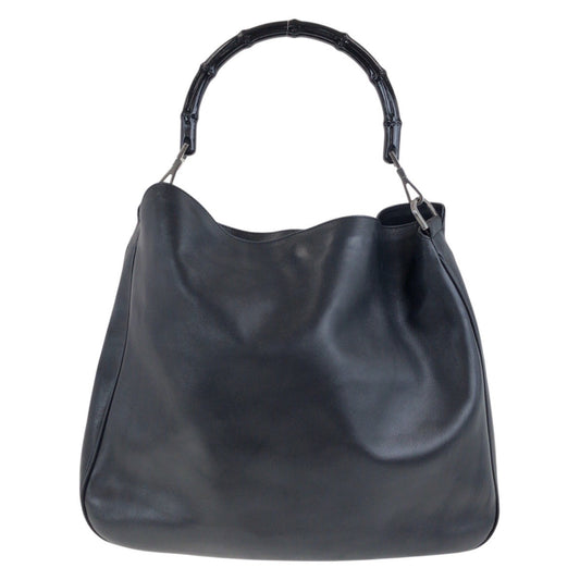 GUCCI Shoulder Bag 001 1577 leather Black SilverMetal Bamboo Women Used Authentic
