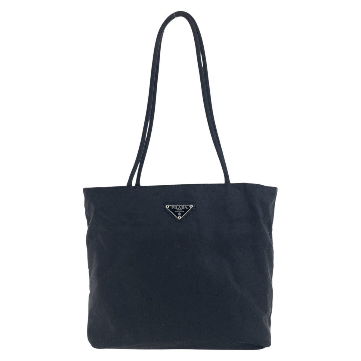 PRADA Tote Bag Nylon Black SilverMetal Tote Bag Shoulder Bag Test Triangle With logo Women Used Authentic
