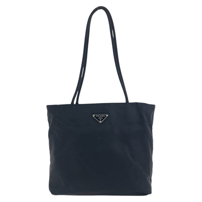 PRADA Tote Bag Nylon Black SilverMetal Tote Bag Shoulder Bag Test Triangle With logo Women Used Authentic