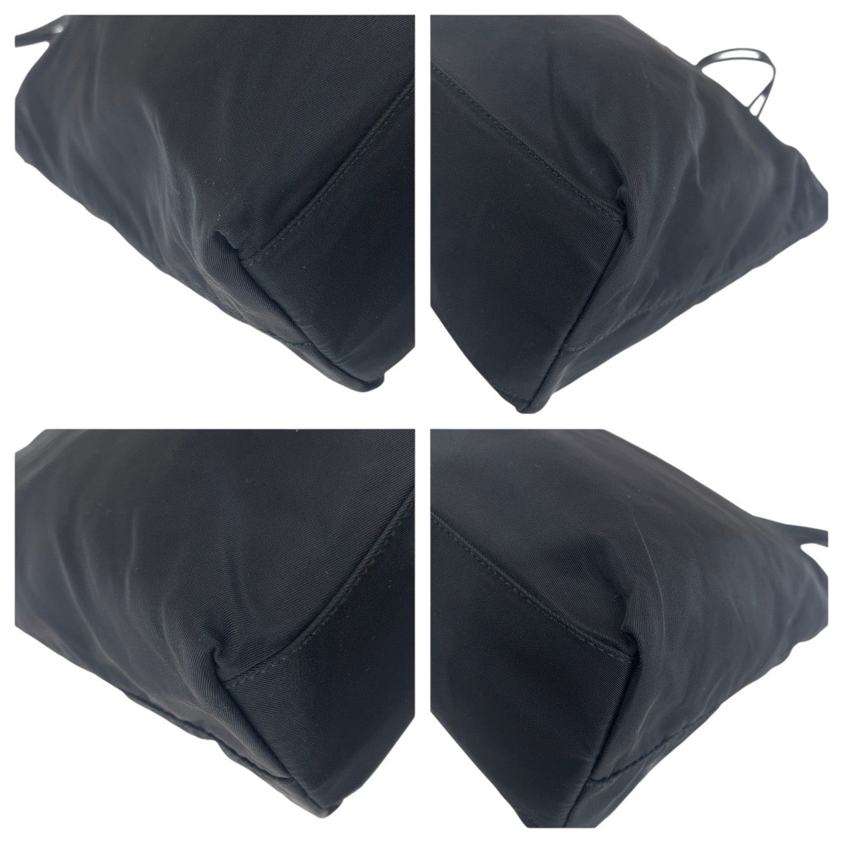 PRADA Tote Bag Nylon Black SilverMetal Tote Bag Shoulder Bag Test Triangle With logo Women Used Authentic