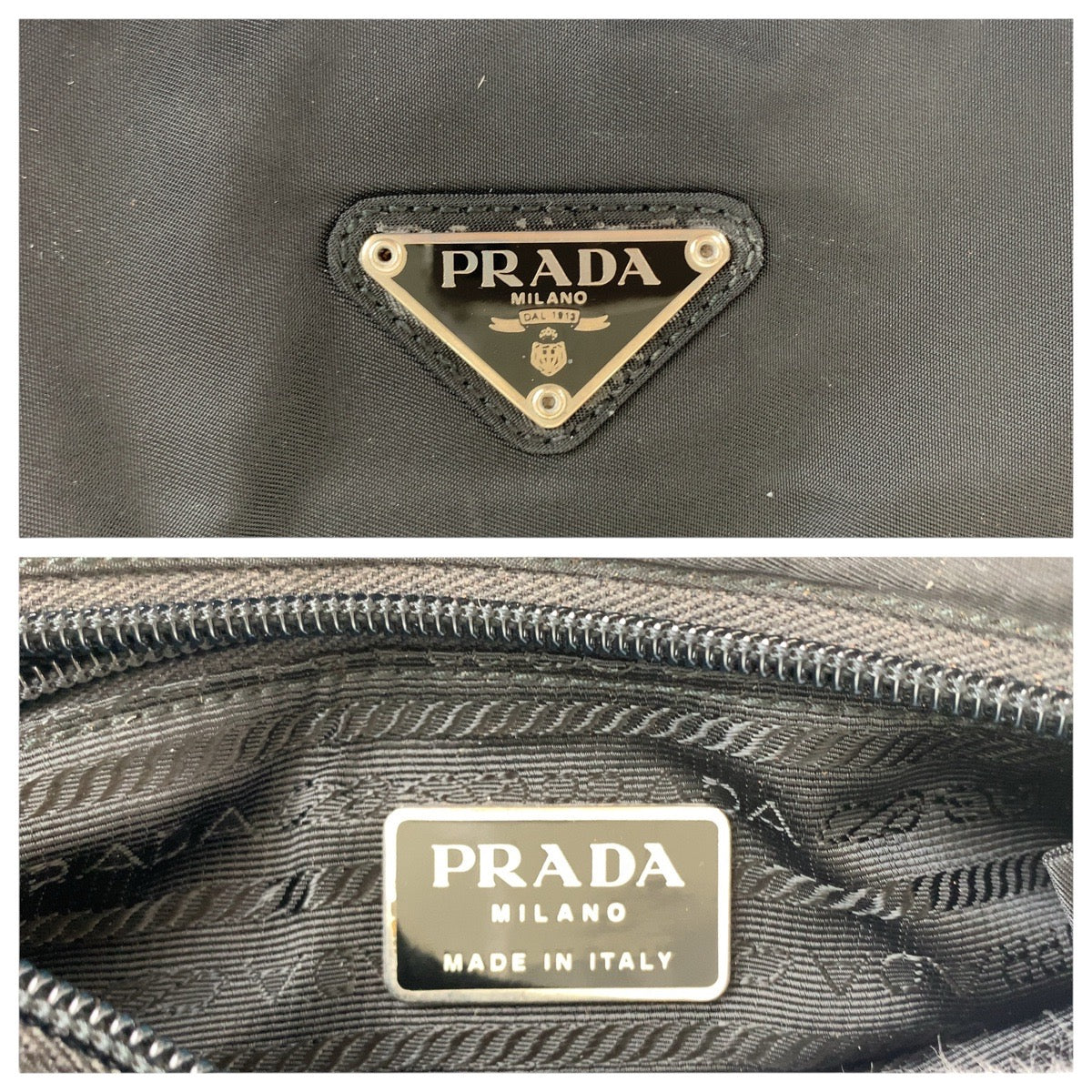 PRADA Tote Bag Nylon Black SilverMetal Tote Bag Shoulder Bag Test Triangle With logo Women Used Authentic