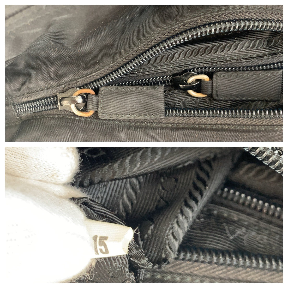 PRADA Tote Bag Nylon Black SilverMetal Tote Bag Shoulder Bag Test Triangle With logo Women Used Authentic