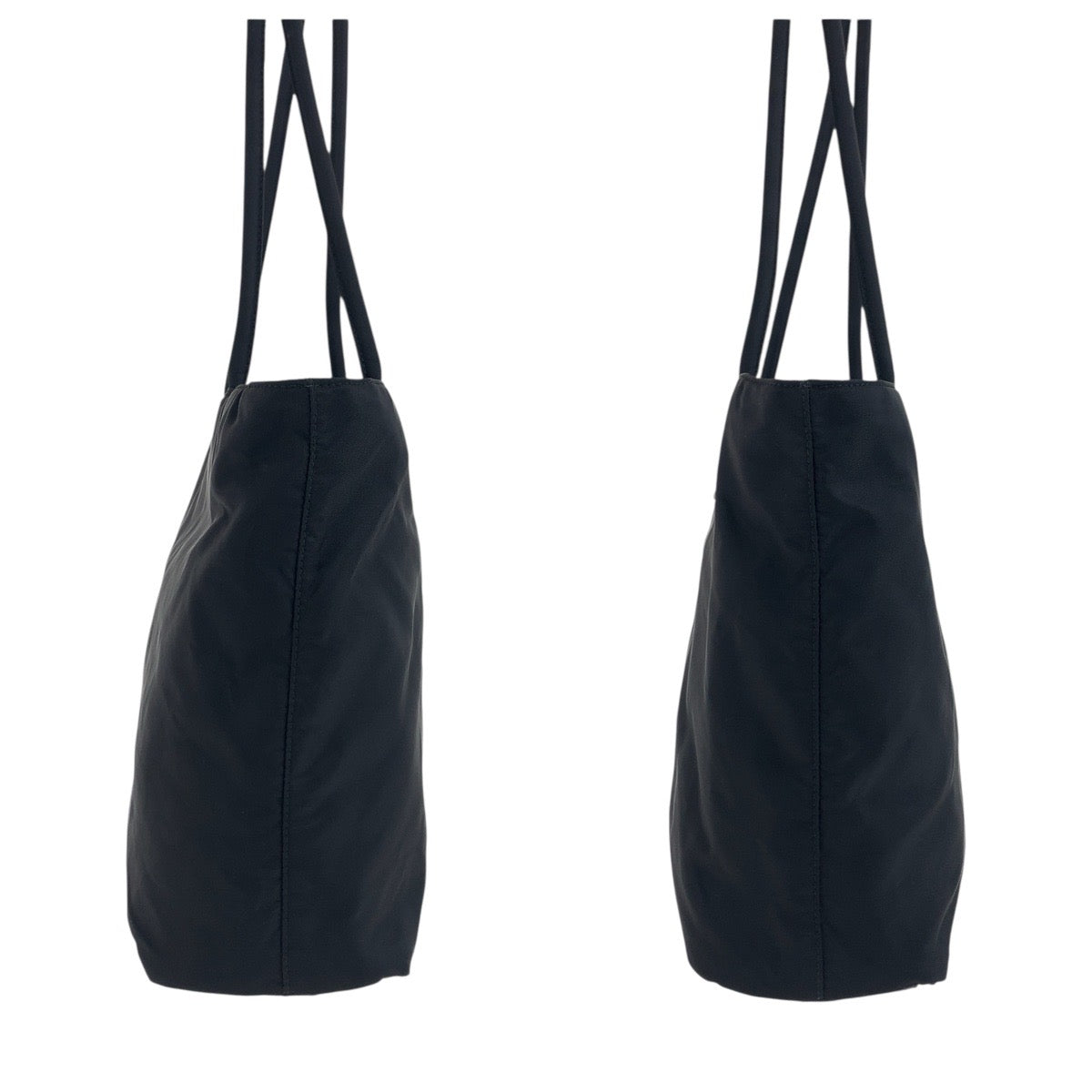 PRADA Tote Bag Nylon Black SilverMetal Tote Bag Shoulder Bag Test Triangle With logo Women Used Authentic