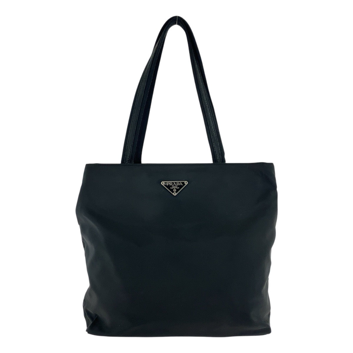 PRADA Tote Bag Nylon, Leather Black SilverMetal Tote Bag Shoulder Bag Test Triangle With logo Women Used Authentic