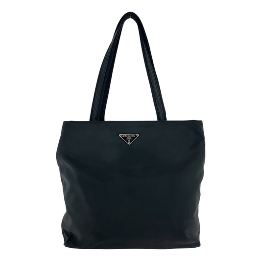 PRADA Tote Bag Nylon, Leather Black SilverMetal Tote Bag Shoulder Bag Test Triangle With logo Women Used Authentic