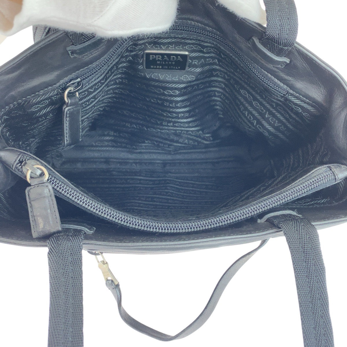 PRADA Tote Bag Nylon, Leather Black SilverMetal Tote Bag Shoulder Bag Test Triangle With logo Women Used Authentic