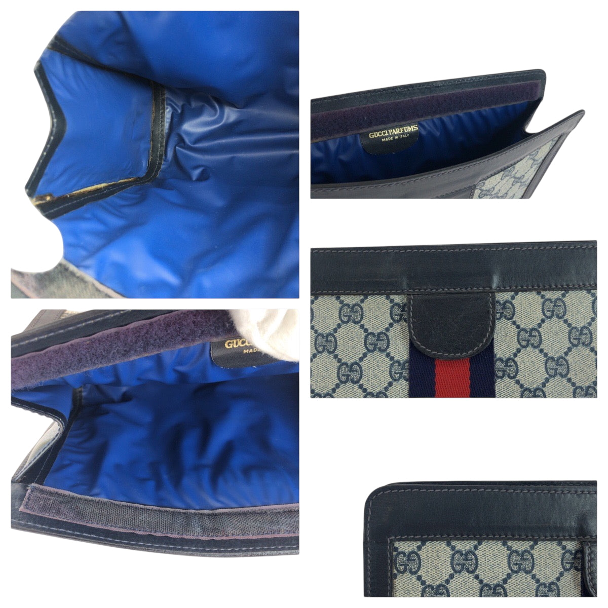 GUCCI Clutch bag GG Supreme Canvas Gray navy Clutch bag business bag Sherry line Women Used Authentic