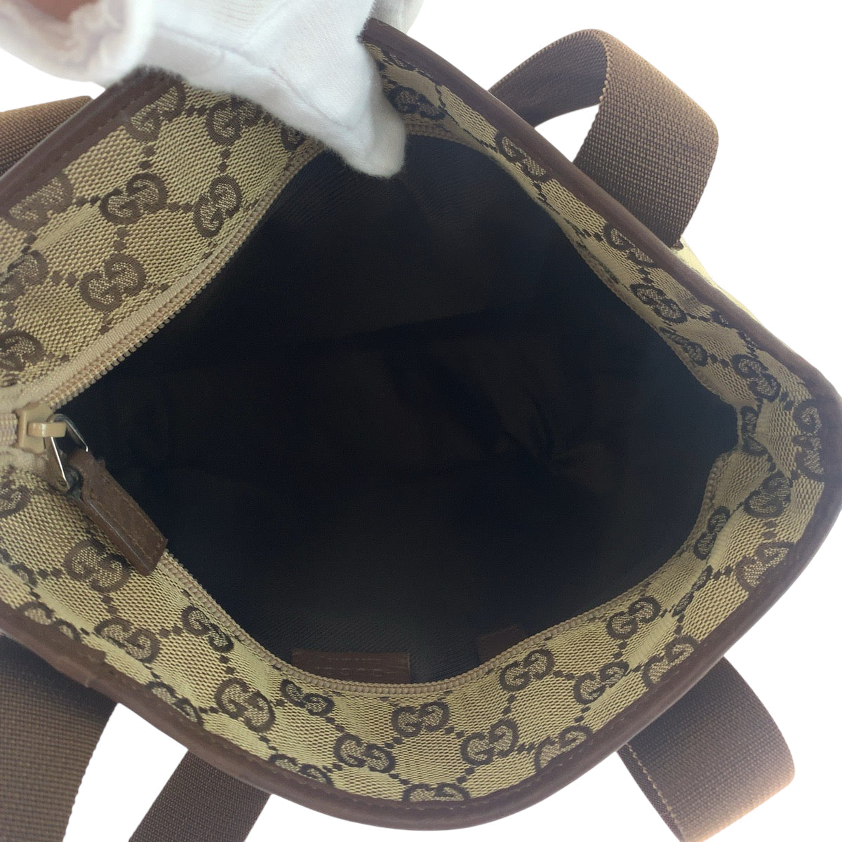 GUCCI Tote Bag 019 0402 GG canvas Brown Beige SilverMetal Tote Bag Shoulder Bag Women Used Authentic
