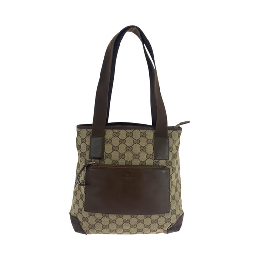 GUCCI Tote Bag 019 0402 GG canvas Brown Beige SilverMetal Tote Bag Shoulder Bag Women Used Authentic