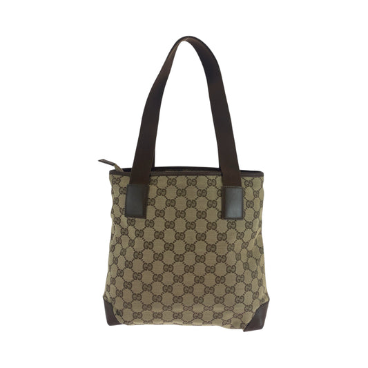 GUCCI Tote Bag 019 0402 GG canvas Brown Beige SilverMetal Tote Bag Shoulder Bag Women Used Authentic