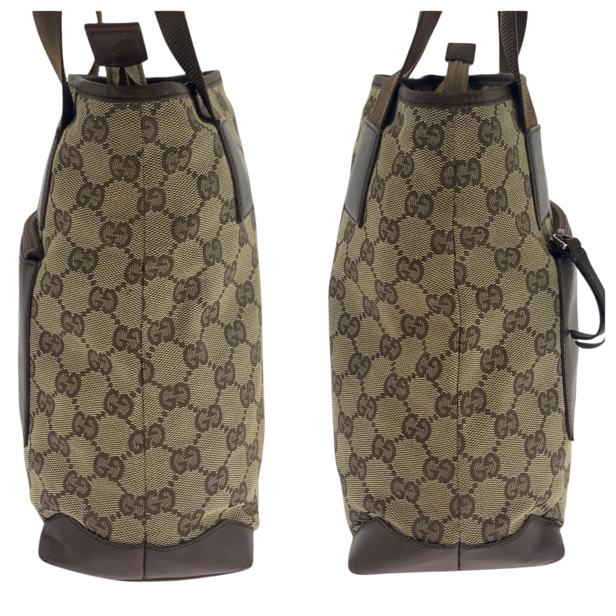 GUCCI Tote Bag 019 0402 GG canvas Brown Beige SilverMetal Tote Bag Shoulder Bag Women Used Authentic