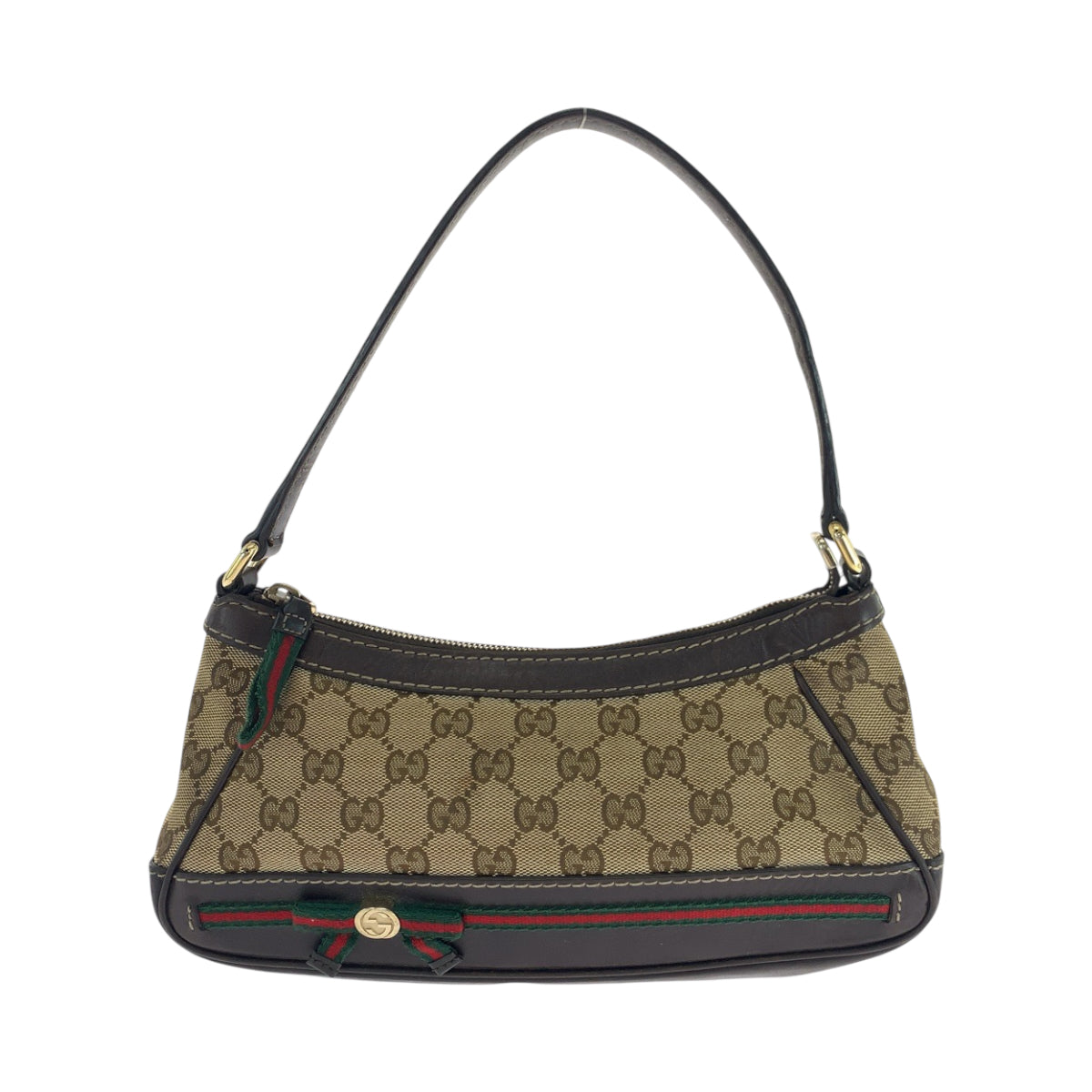 GUCCI Shoulder Bag 269893 GG canvas Dark Brown Beige Gold Metal Shoulder Bag handbag Sherry line Women Used Authentic