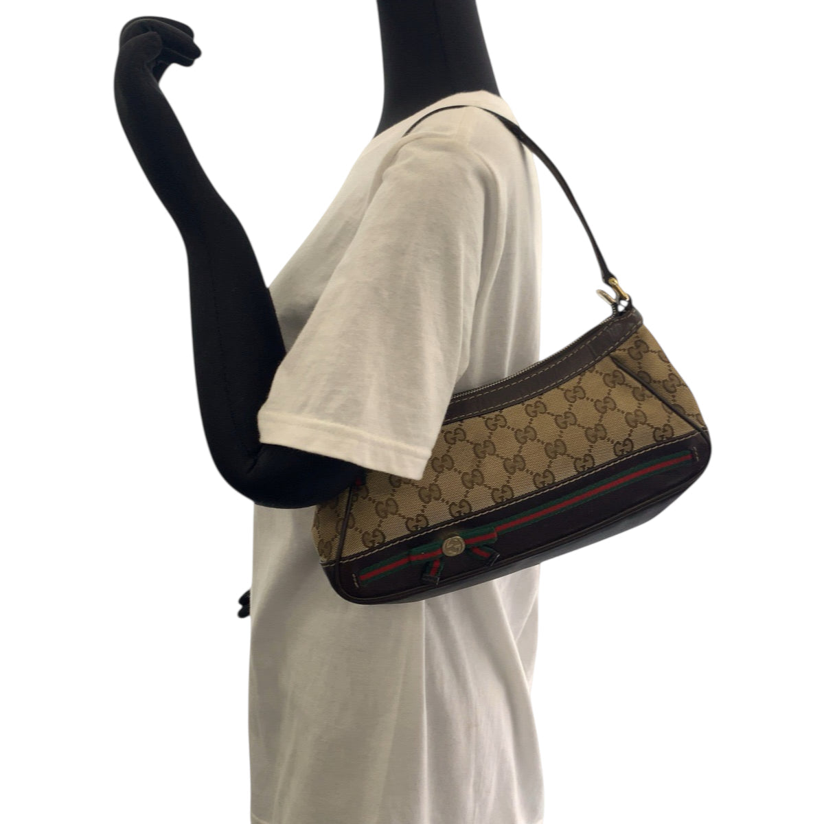 GUCCI Shoulder Bag 269893 GG canvas Dark Brown Beige Gold Metal Shoulder Bag handbag Sherry line Women Used Authentic
