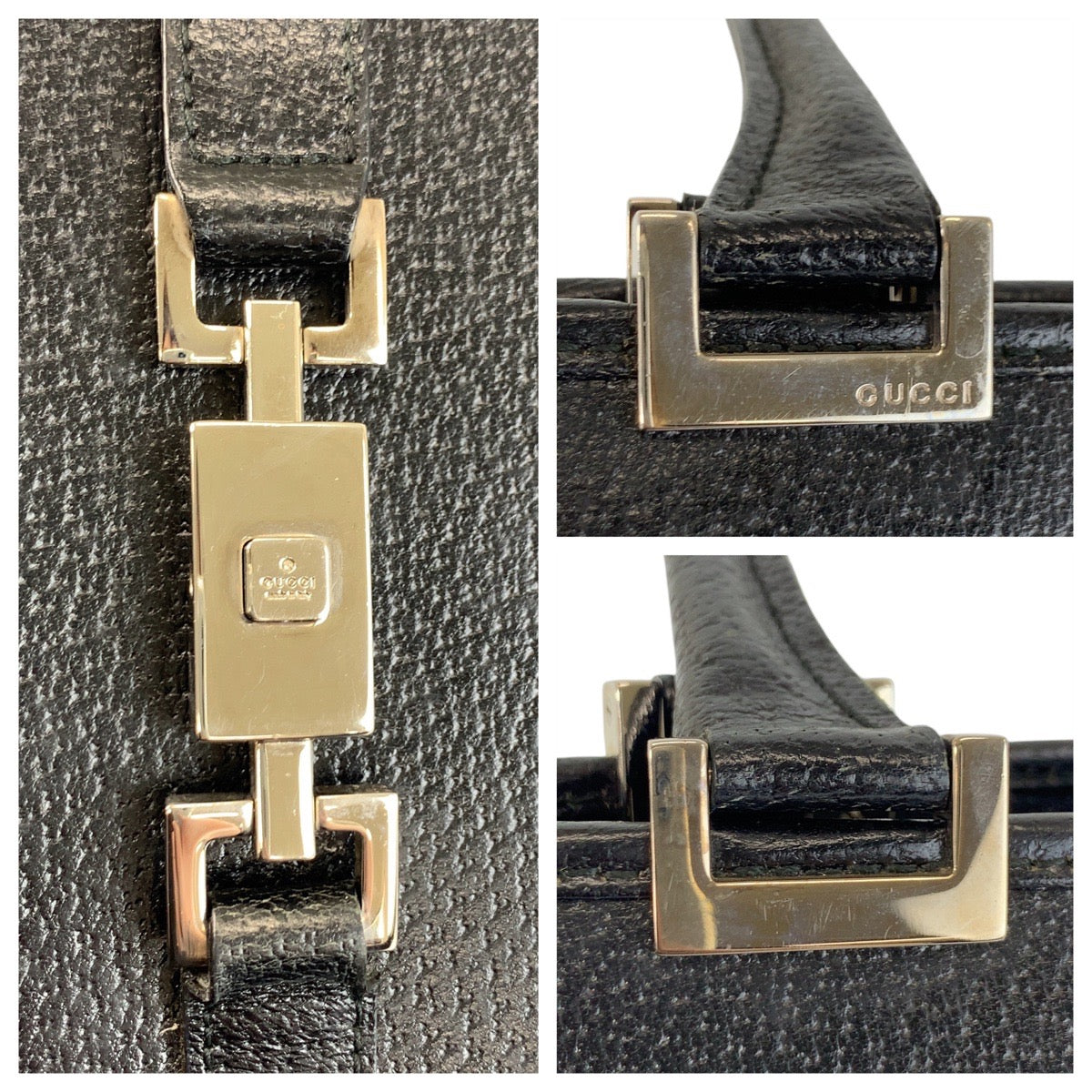 GUCCI Tote Bag 002 1074 leather Black SilverMetal Tote Bag Shoulder Bag Jackie Women Used Authentic