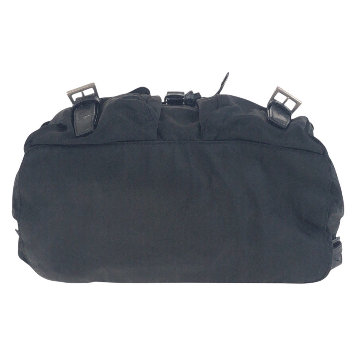 PRADA Backpack Nylon Black SilverMetal Backpack Test Triangle With logo Women Used Authentic