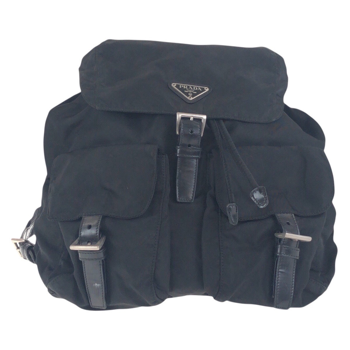PRADA Backpack Nylon Black SilverMetal Backpack Test Triangle With logo Women Used Authentic