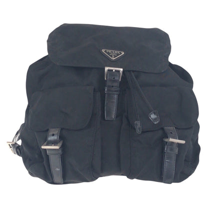 PRADA Backpack Nylon Black SilverMetal Backpack Test Triangle With logo Women Used Authentic