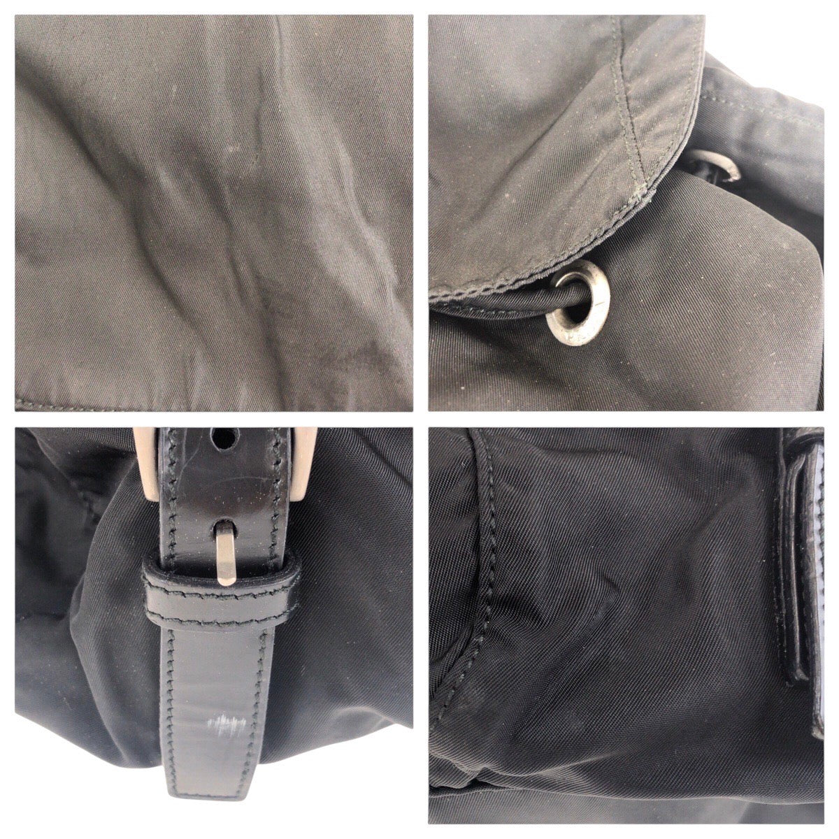 PRADA Backpack Nylon Black SilverMetal Backpack Test Triangle With logo Women Used Authentic