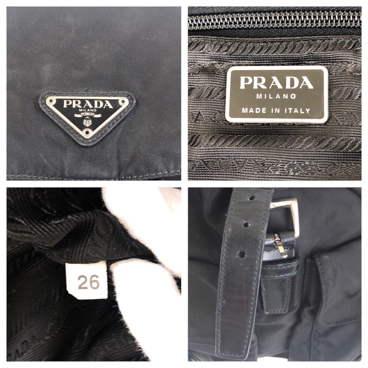 PRADA Backpack Nylon Black SilverMetal Backpack Test Triangle With logo Women Used Authentic