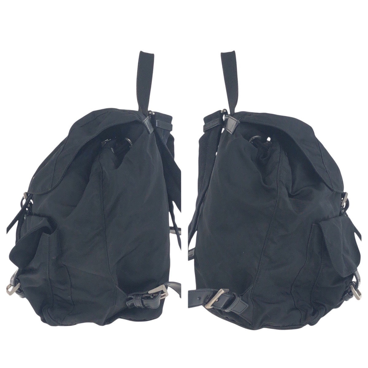 PRADA Backpack Nylon Black SilverMetal Backpack Test Triangle With logo Women Used Authentic