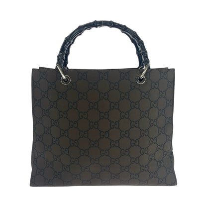 GUCCI Tote Bag 002 1010 Nylon Brown Black SilverMetal Tote Bag handbag Bamboo Women Used Authentic