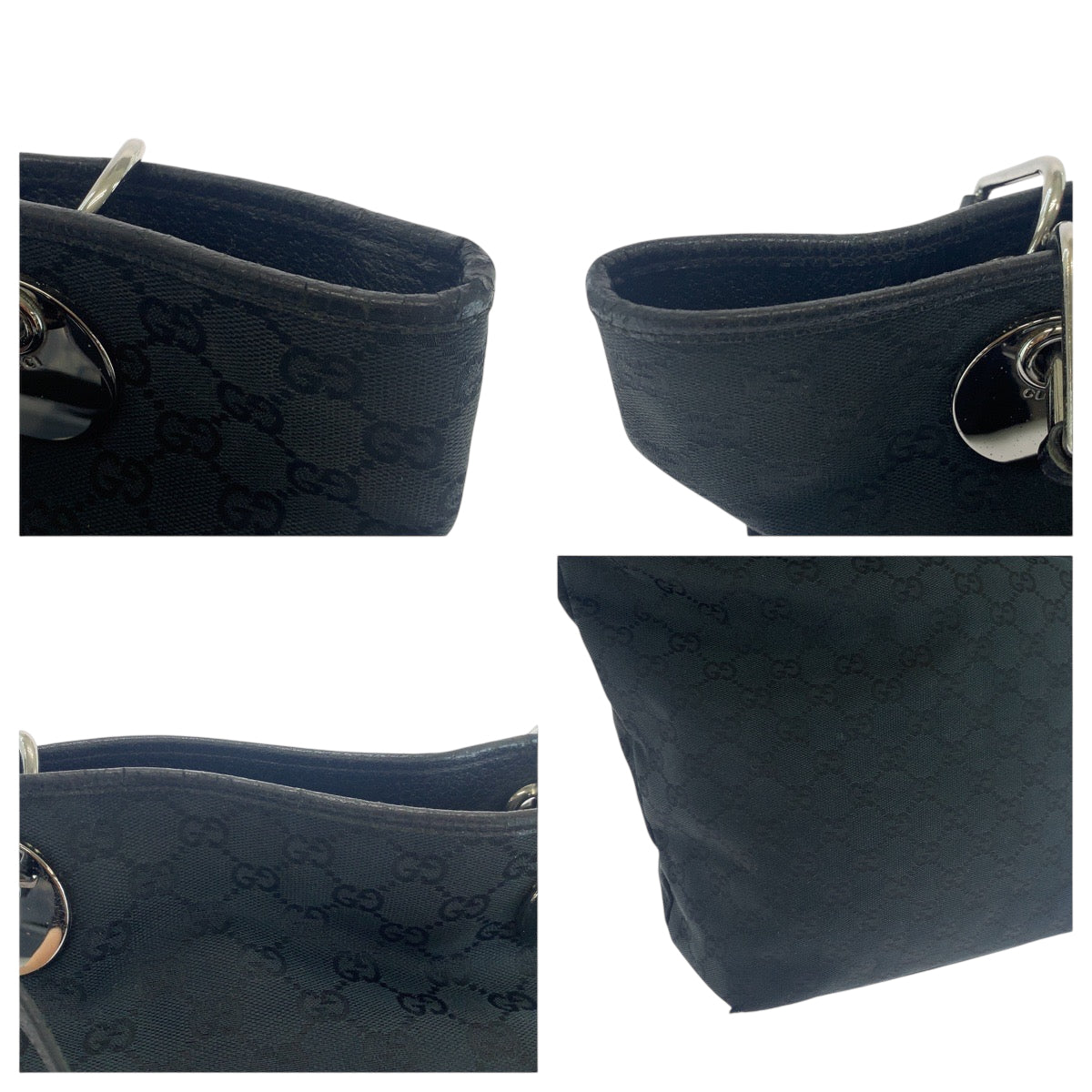 GUCCI Tote Bag 420836 GG canvas Black SilverMetal Tote Bag Shoulder Bag Women Used Authentic