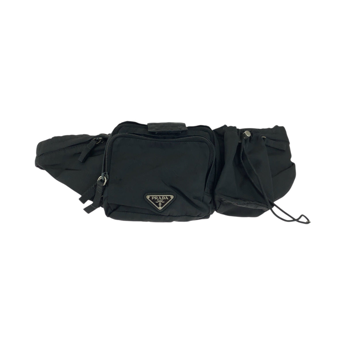 PRADA Waist bag VA0056 Nylon Black Silver Metal Waist Bag Bum Bag Test Triangle With logo mens Used Authentic