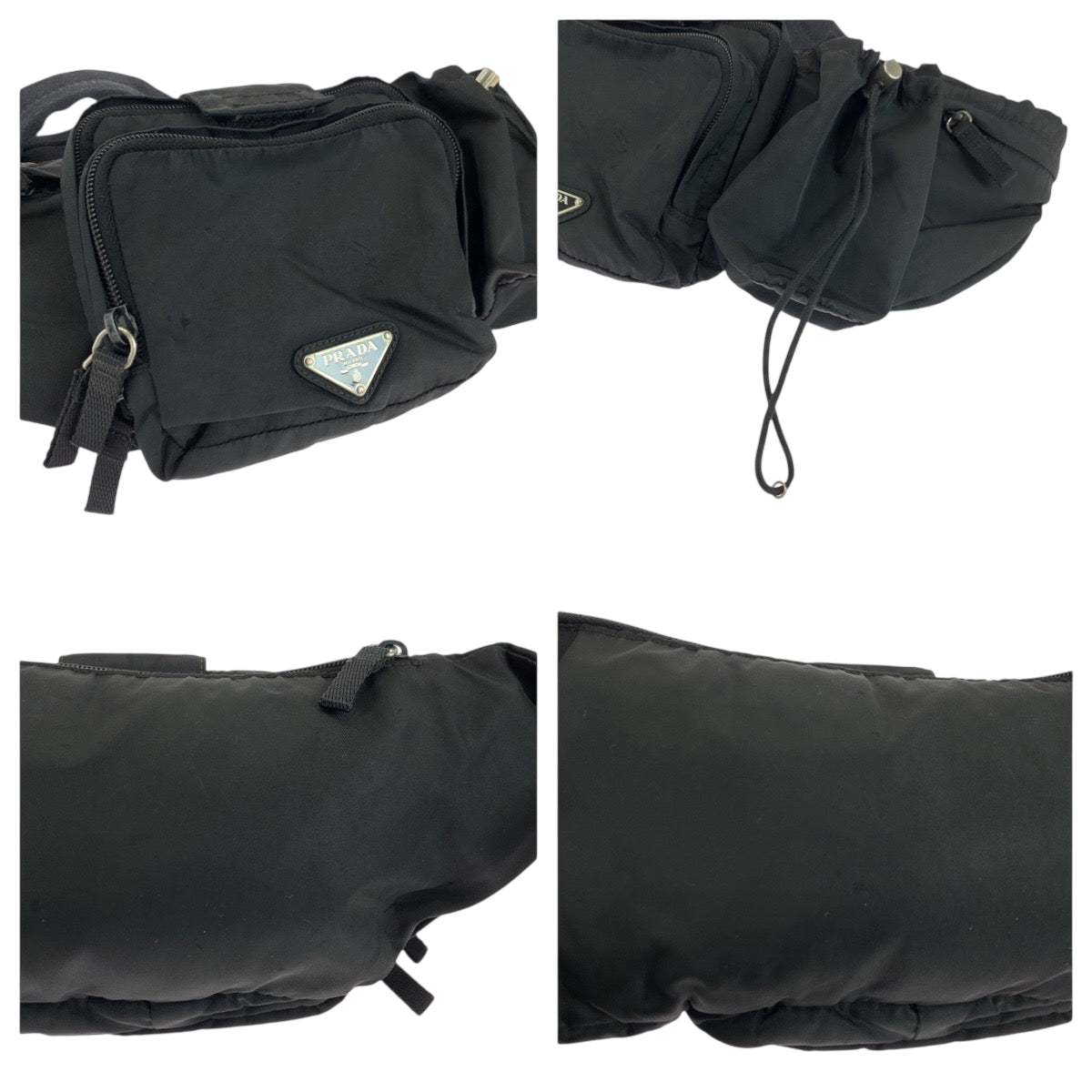 PRADA Waist bag VA0056 Nylon Black Silver Metal Waist Bag Bum Bag Test Triangle With logo mens Used Authentic