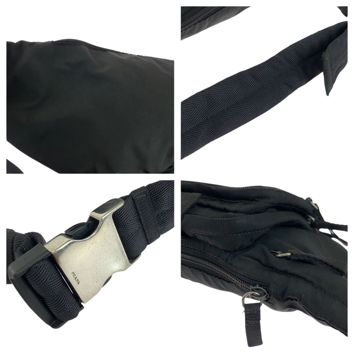 PRADA Waist bag VA0056 Nylon Black Silver Metal Waist Bag Bum Bag Test Triangle With logo mens Used Authentic