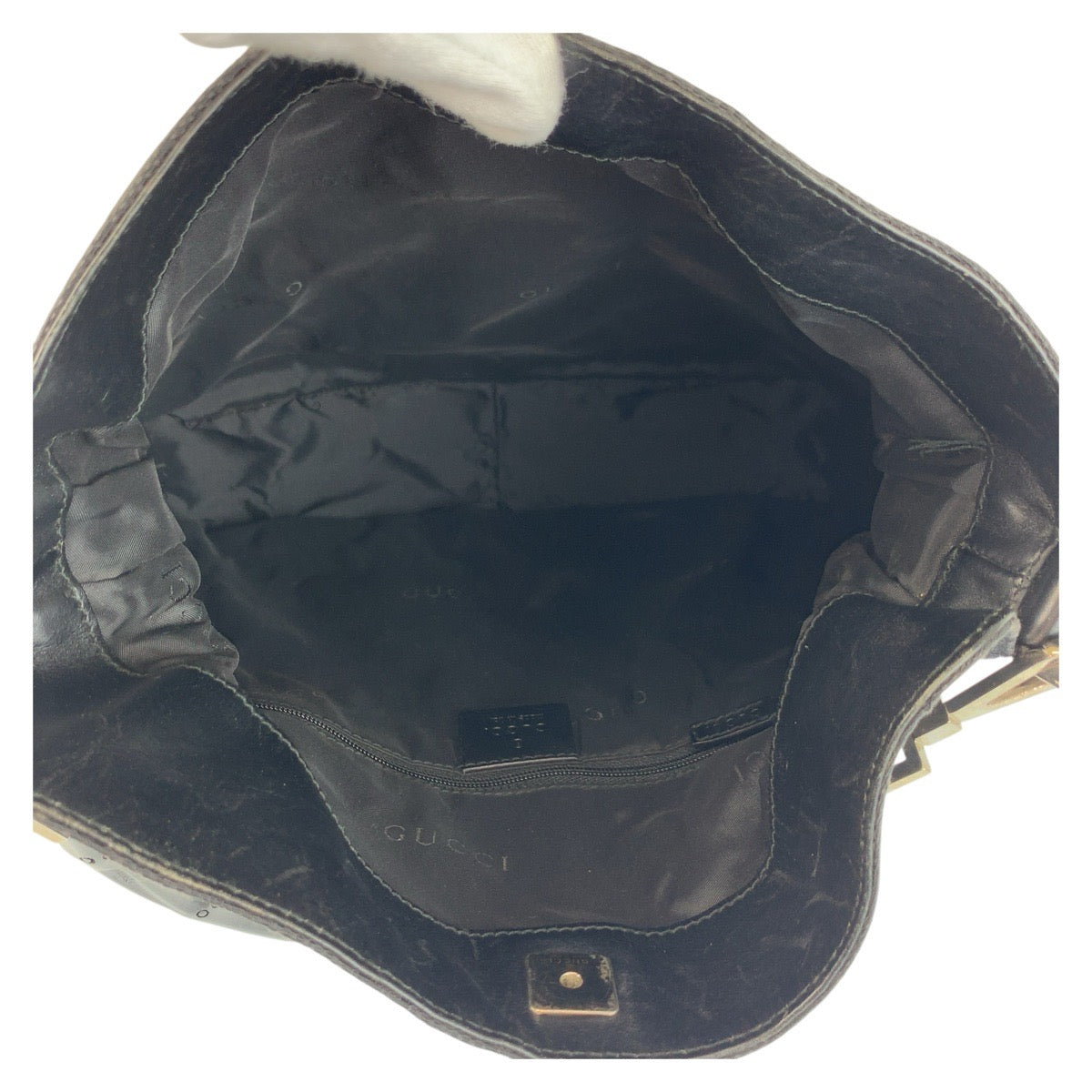 GUCCI Handbag 001 4095 GG canvas Black SilverMetal Handbag Shoulder Bag Bamboo Women Used Authentic