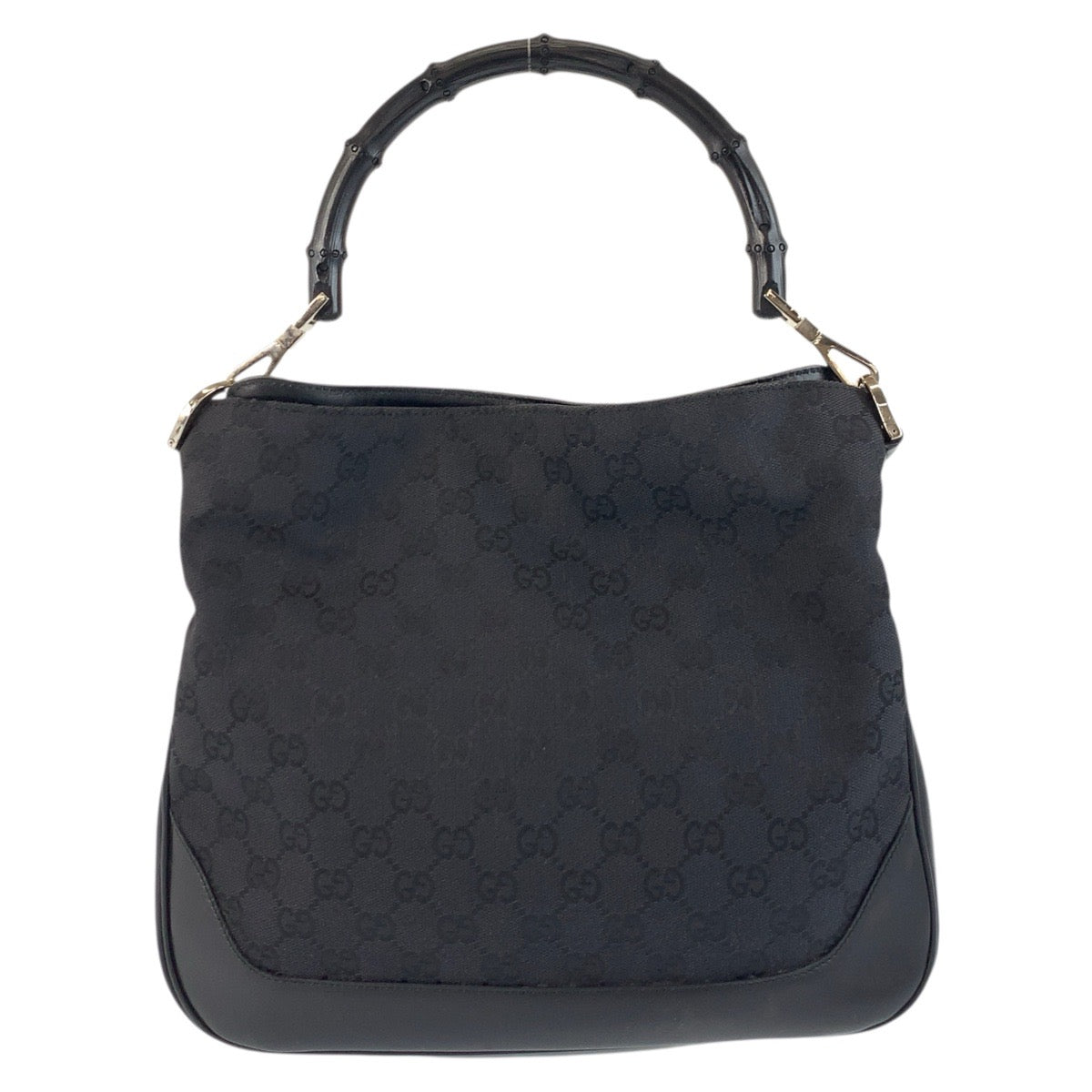 GUCCI Handbag 001 4095 GG canvas Black SilverMetal Handbag Shoulder Bag Bamboo Women Used Authentic