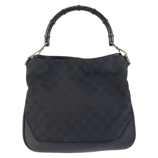 GUCCI Handbag 001 4095 GG canvas Black SilverMetal Handbag Shoulder Bag Bamboo Women Used Authentic