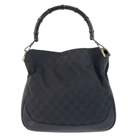 GUCCI Handbag 001 4095 GG canvas Black SilverMetal Handbag Shoulder Bag Bamboo Women Used Authentic