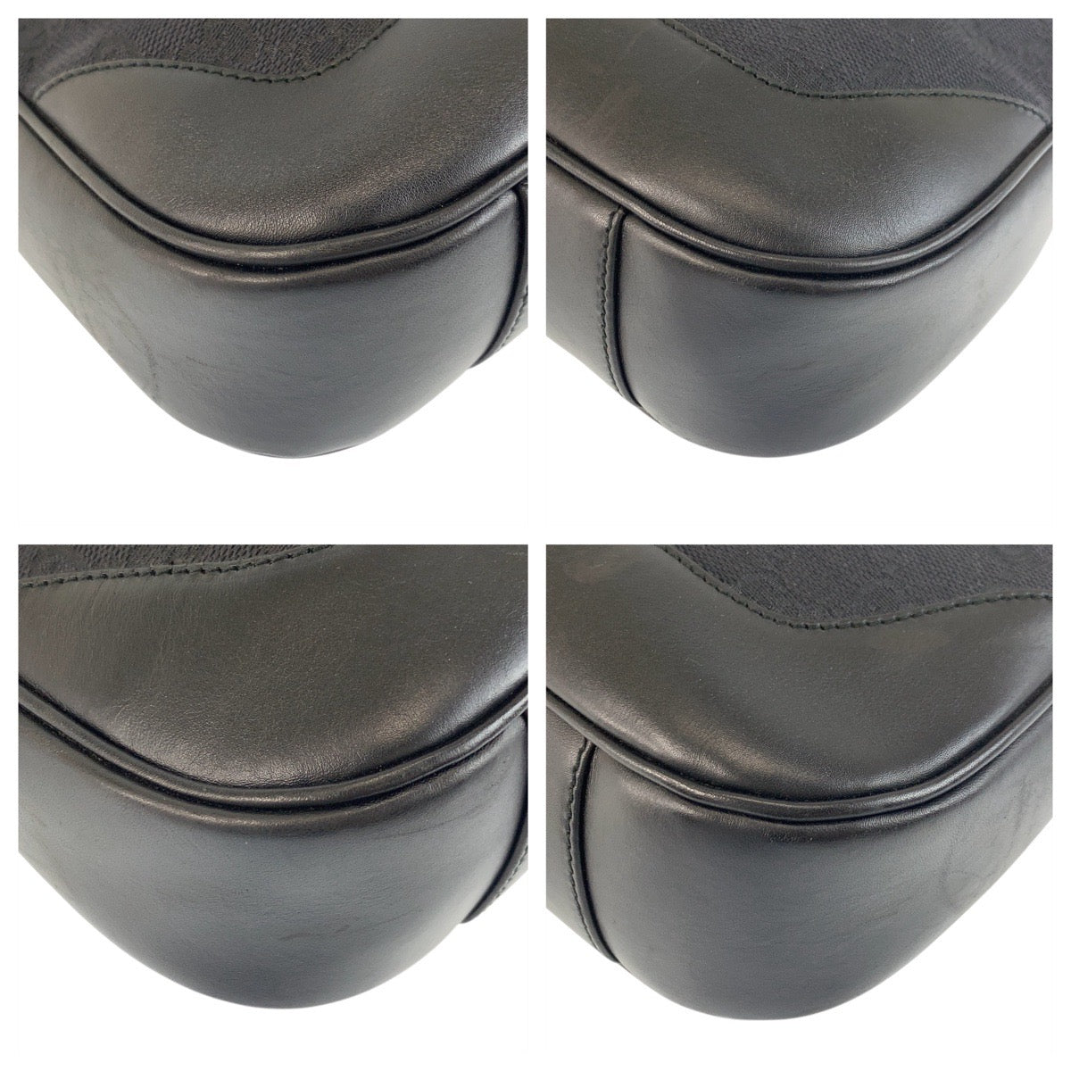 GUCCI Handbag 001 4095 GG canvas Black SilverMetal Handbag Shoulder Bag Bamboo Women Used Authentic
