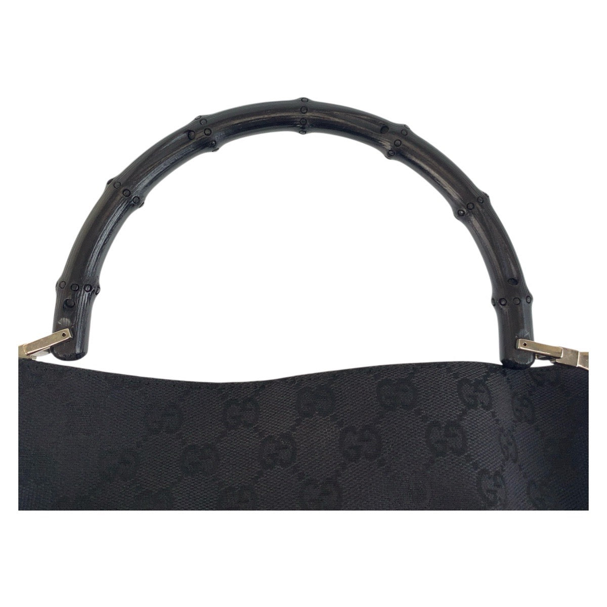 GUCCI Handbag 001 4095 GG canvas Black SilverMetal Handbag Shoulder Bag Bamboo Women Used Authentic