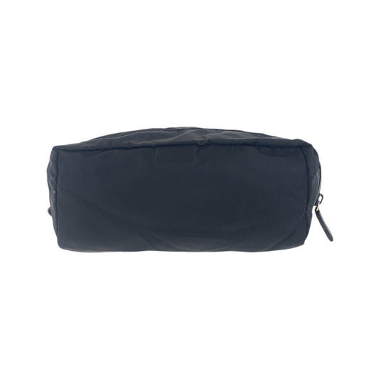PRADA Pouch Nylon, Leather Black SilverMetal Pouch Cosmetics Pouch Test Triangle With logo Women Used Authentic