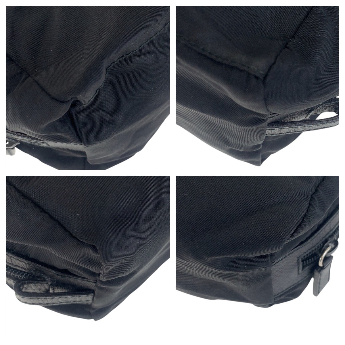 PRADA Pouch Nylon, Leather Black SilverMetal Pouch Cosmetics Pouch Test Triangle With logo Women Used Authentic