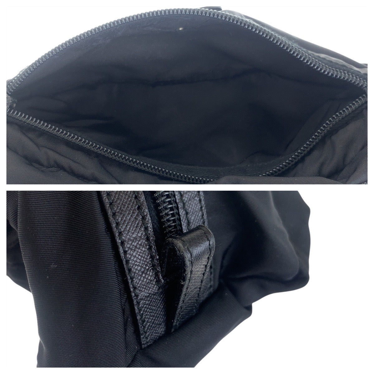 PRADA Pouch Nylon, Leather Black SilverMetal Pouch Cosmetics Pouch Test Triangle With logo Women Used Authentic