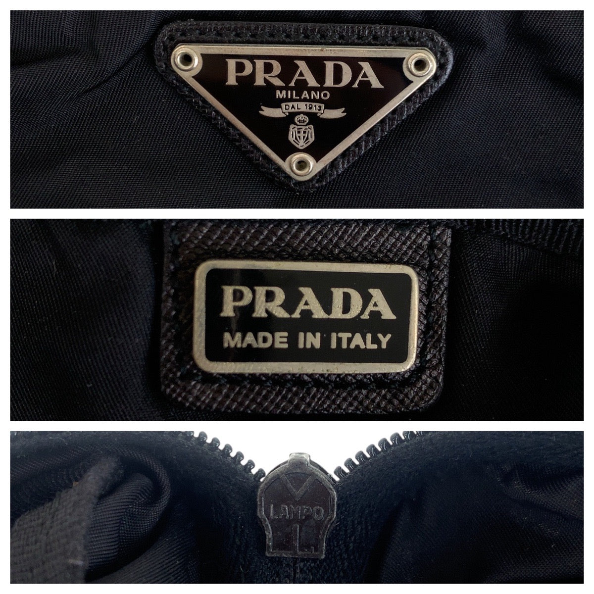 PRADA Pouch Nylon, Leather Black SilverMetal Pouch Cosmetics Pouch Test Triangle With logo Women Used Authentic
