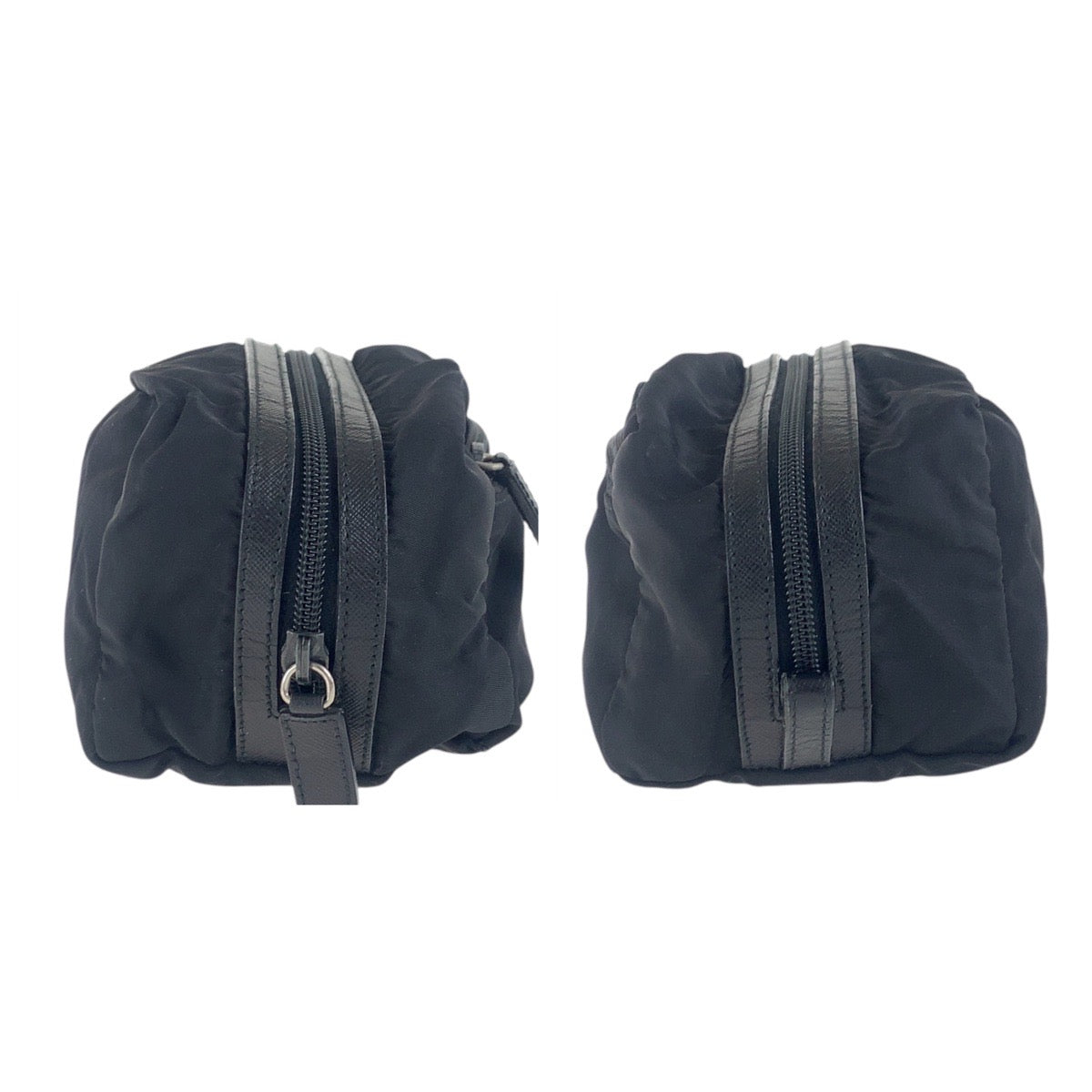 PRADA Pouch Nylon, Leather Black SilverMetal Pouch Cosmetics Pouch Test Triangle With logo Women Used Authentic