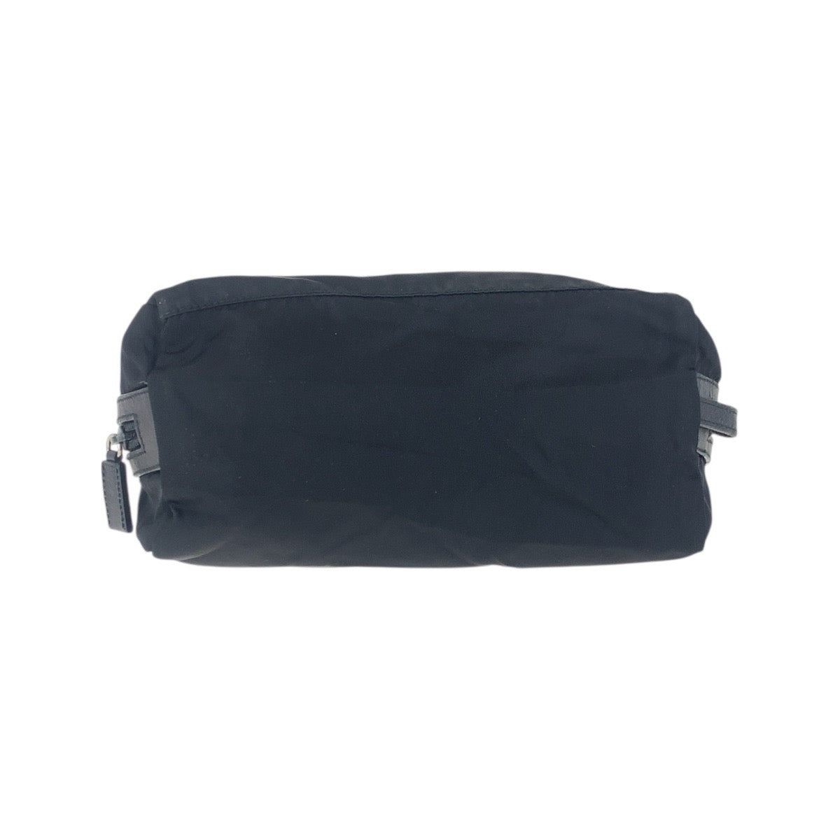 PRADA Pouch Nylon, Leather Black SilverMetal Pouch Cosmetics Pouch Test Triangle With logo Women Used Authentic