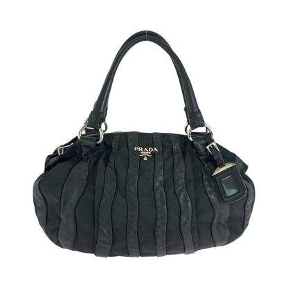 PRADA Handbag Nylon, Leather Black Silver Metal Handbag Shoulder Bag logo Women Used Authentic