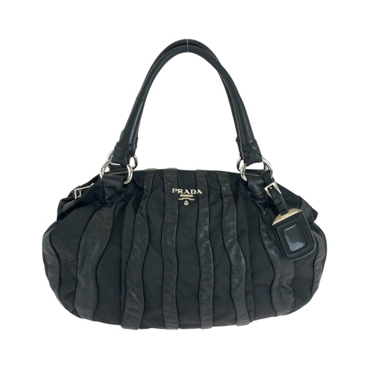 PRADA Handbag Nylon, Leather Black Silver Metal Handbag Shoulder Bag logo Women Used Authentic