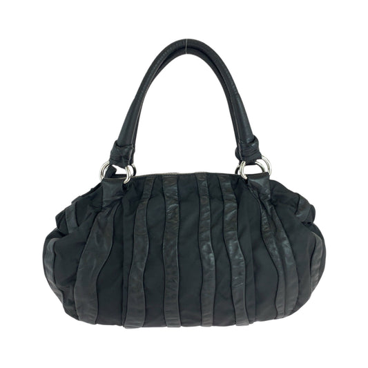 PRADA Handbag Nylon, Leather Black Silver Metal Handbag Shoulder Bag logo Women Used Authentic